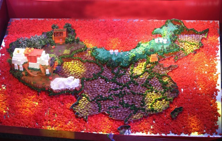 厨师用数千块红烧肉制成中国地图