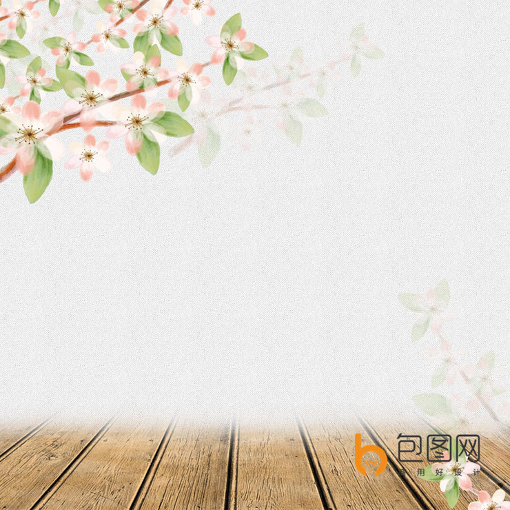 手绘唯美春季桃花盛开主图背景
